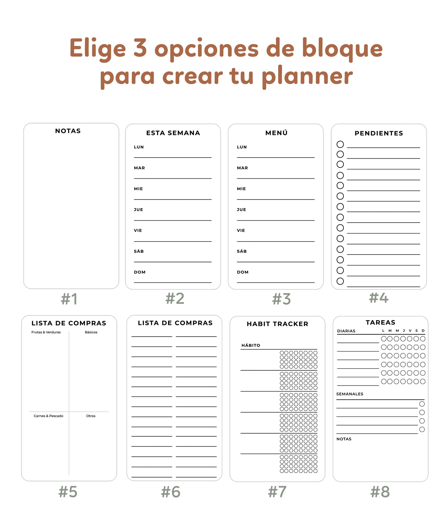 Planner MENSUAL DE 3 BLOQUES en acrílico negro
