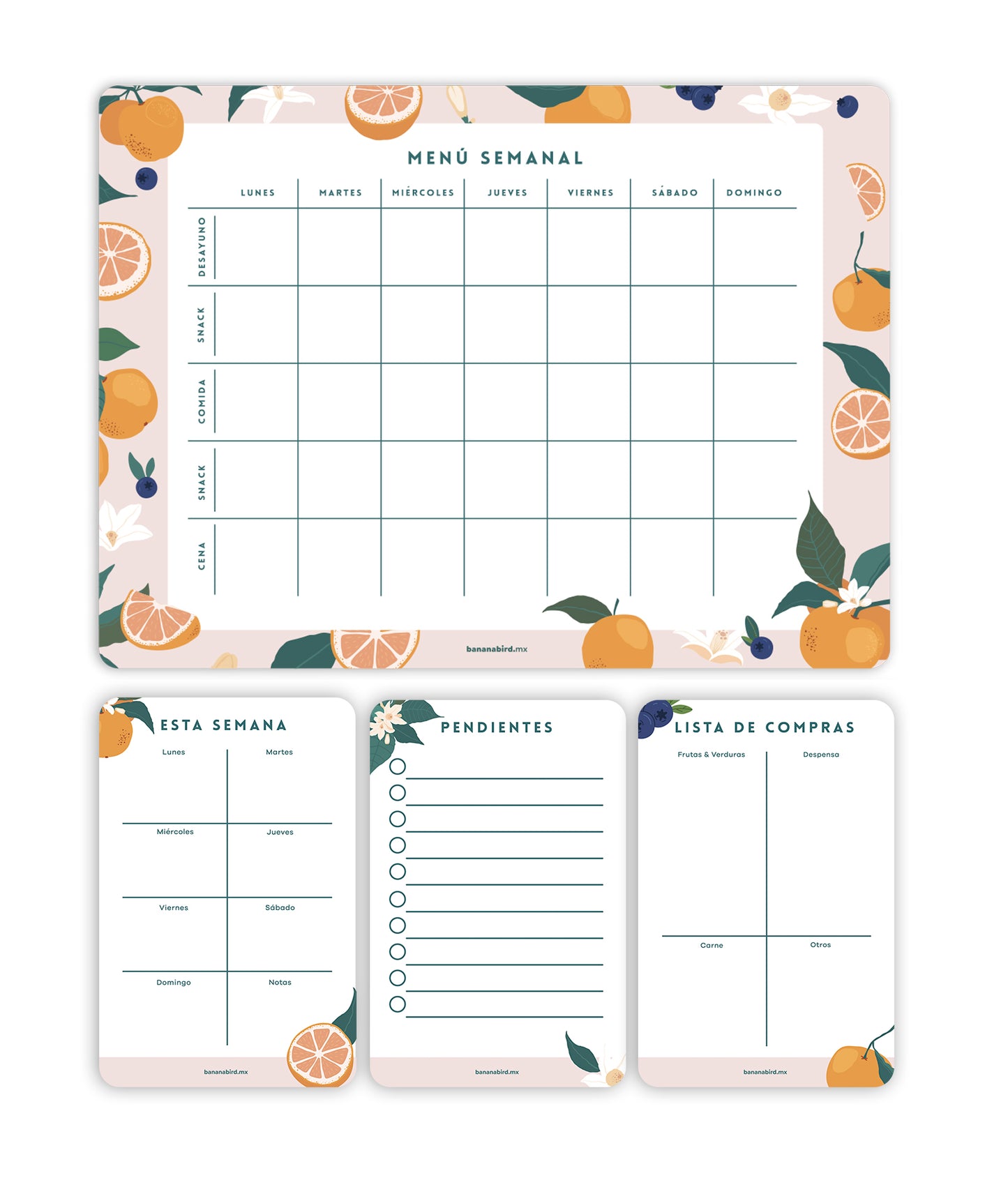 Kit de 4 planners magnéticos "Menú Semanal + 3 planners pocket"