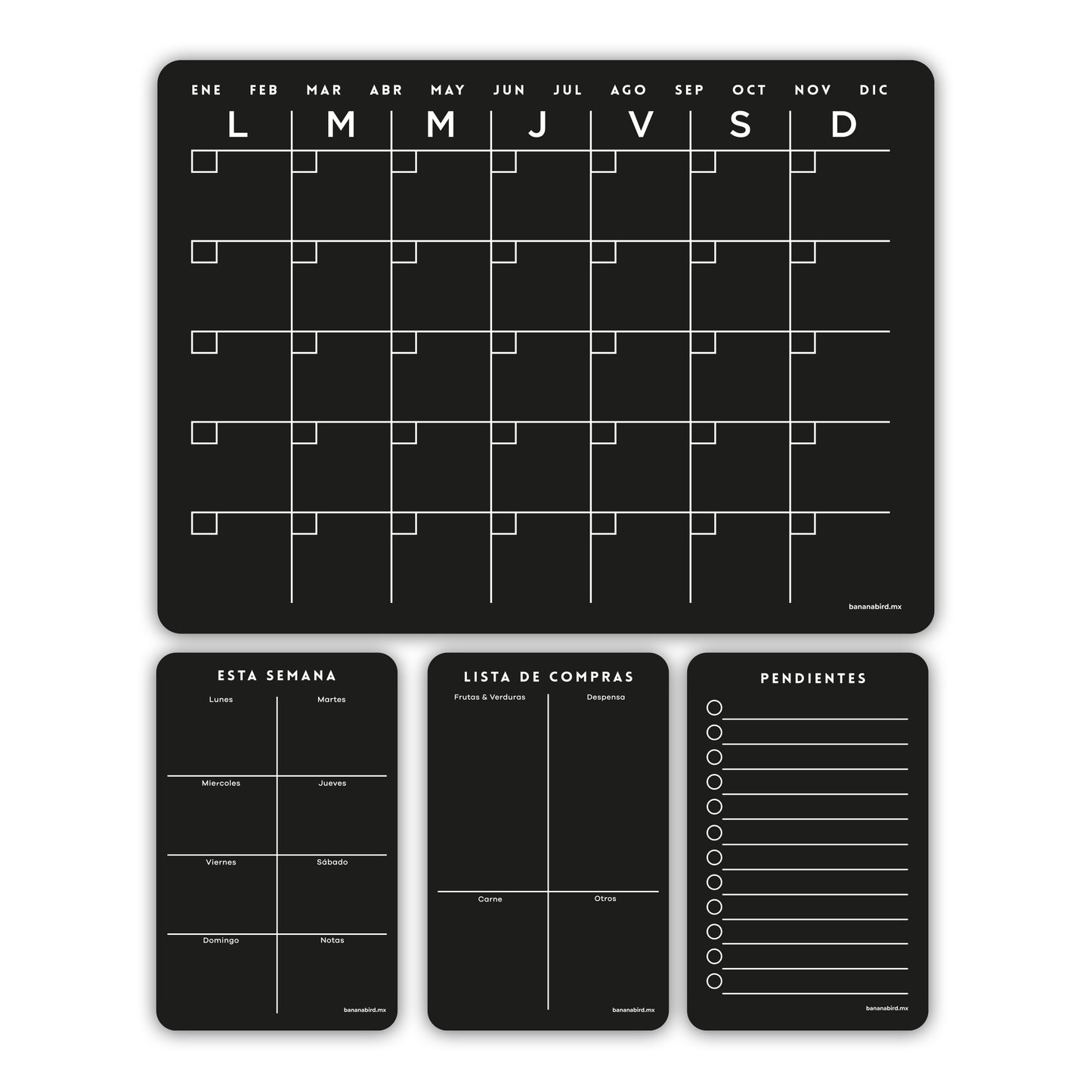 Kit de 4 planners magnéticos negros "Mensual + 3 planners pocket"