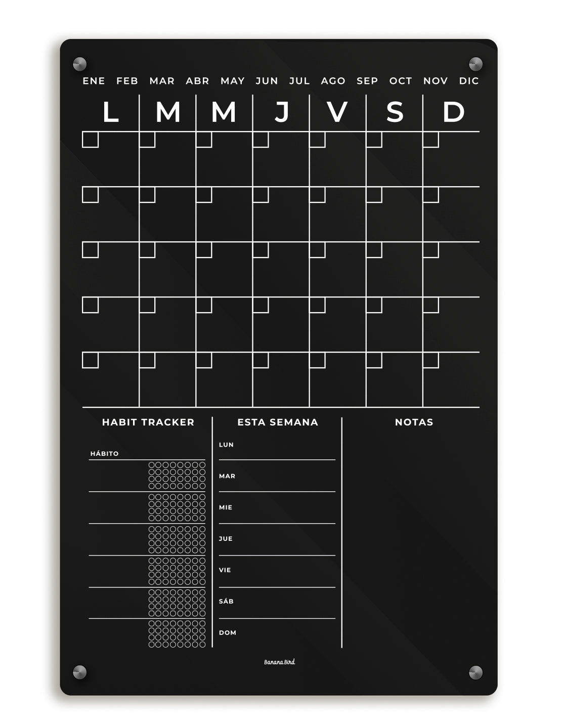 Planner MENSUAL DE 3 BLOQUES en acrílico negro