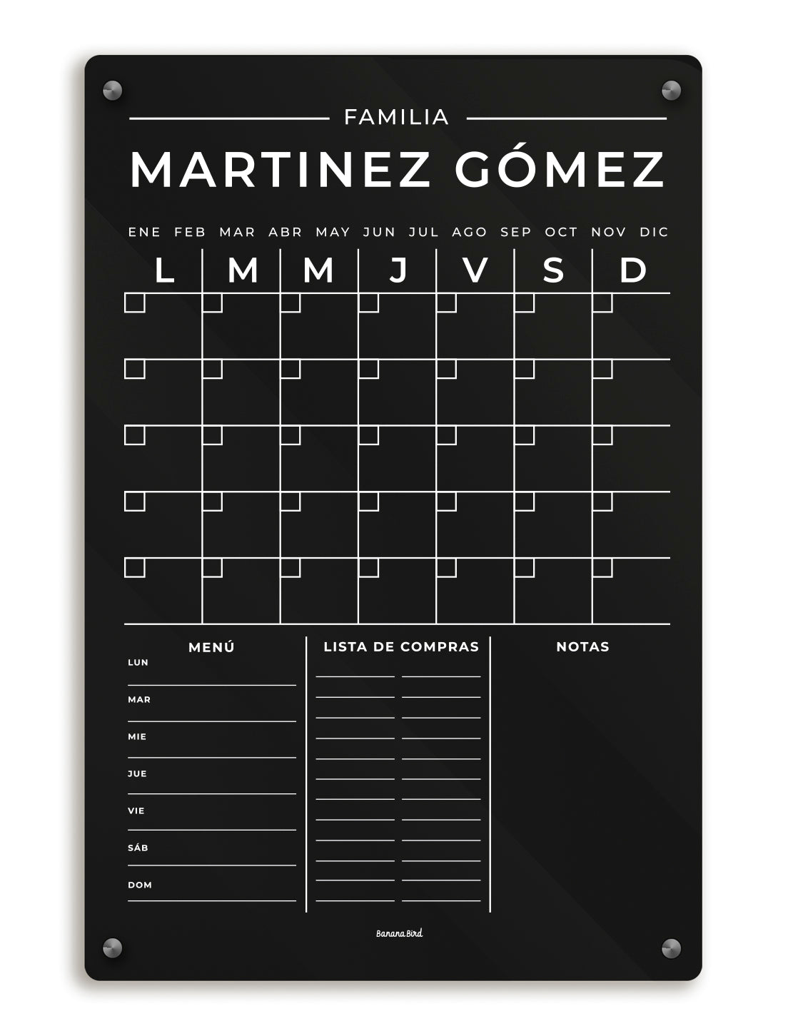 Planner MENSUAL DE 3 BLOQUES en acrílico negro