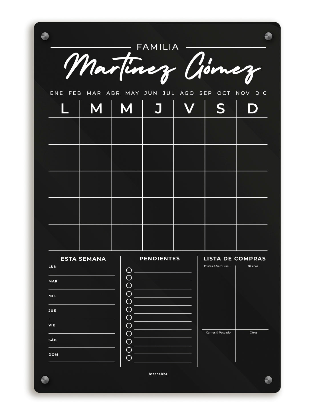 Planner MENSUAL DE 3 BLOQUES en acrílico negro