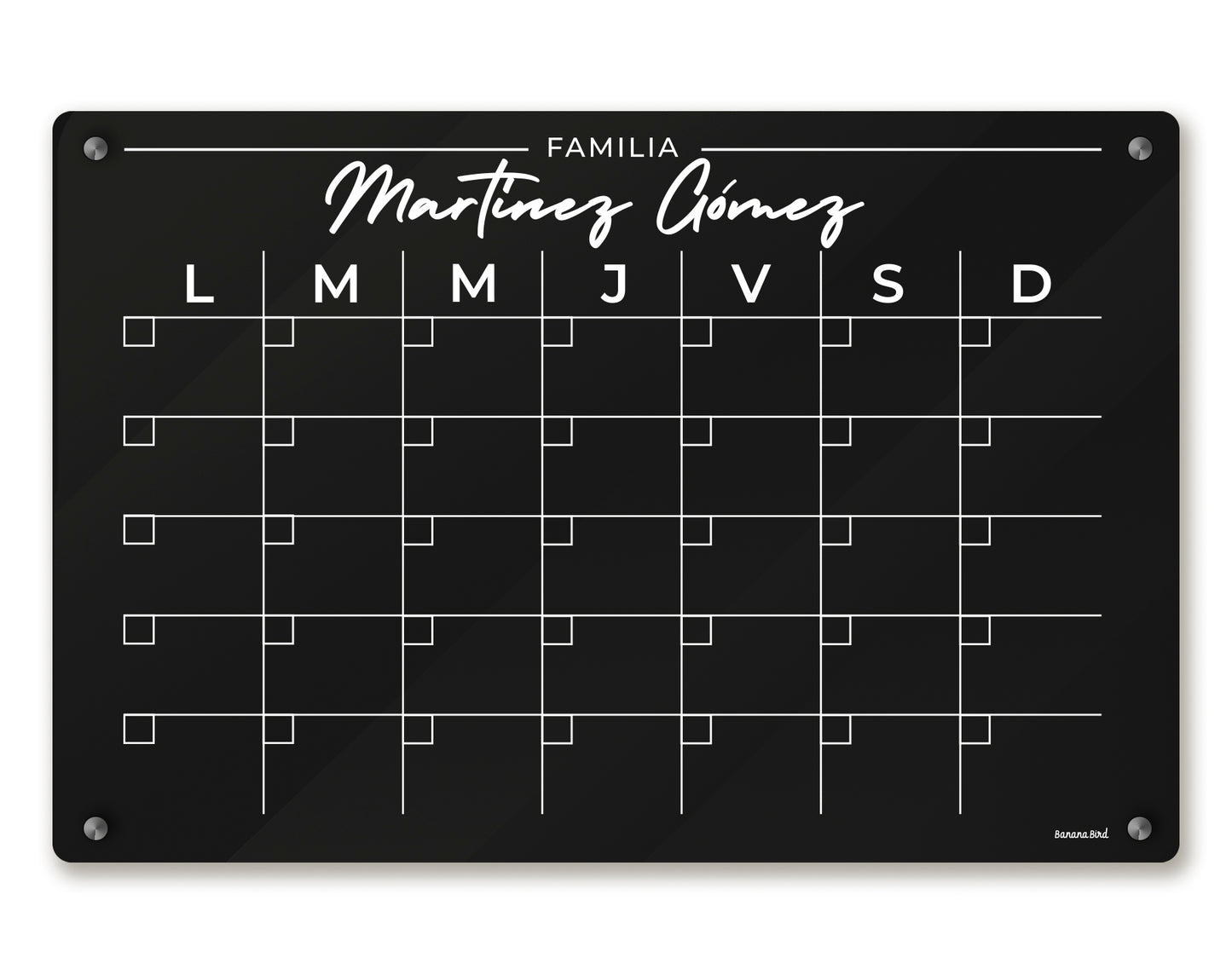 Planner MENSUAL SIN BLOQUES en acrílico negro
