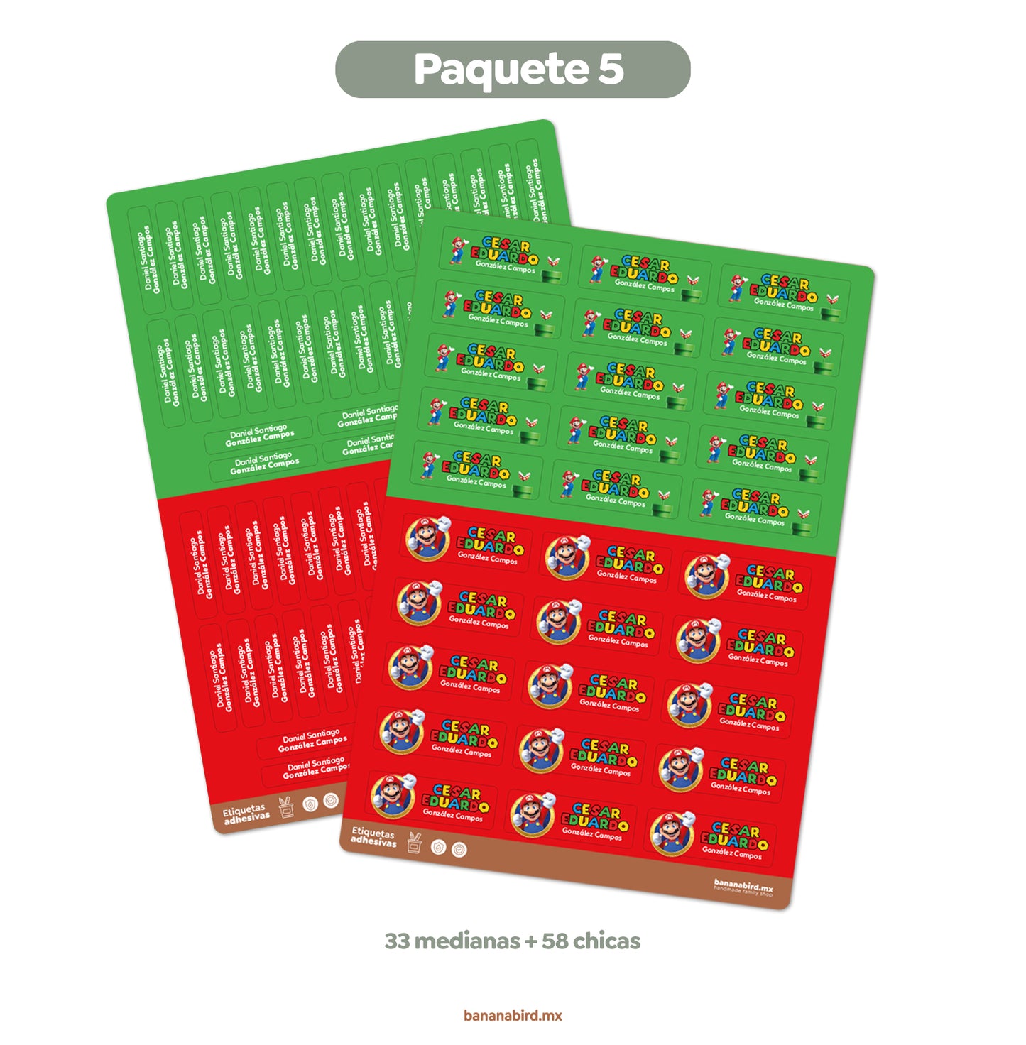Paquetes de Etiquetas Escolares (Personajes Famosos)