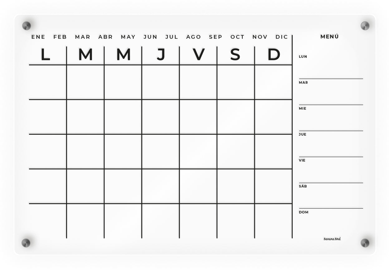 Planner MENSUAL DE 1 BLOQUE en acrílico transparente