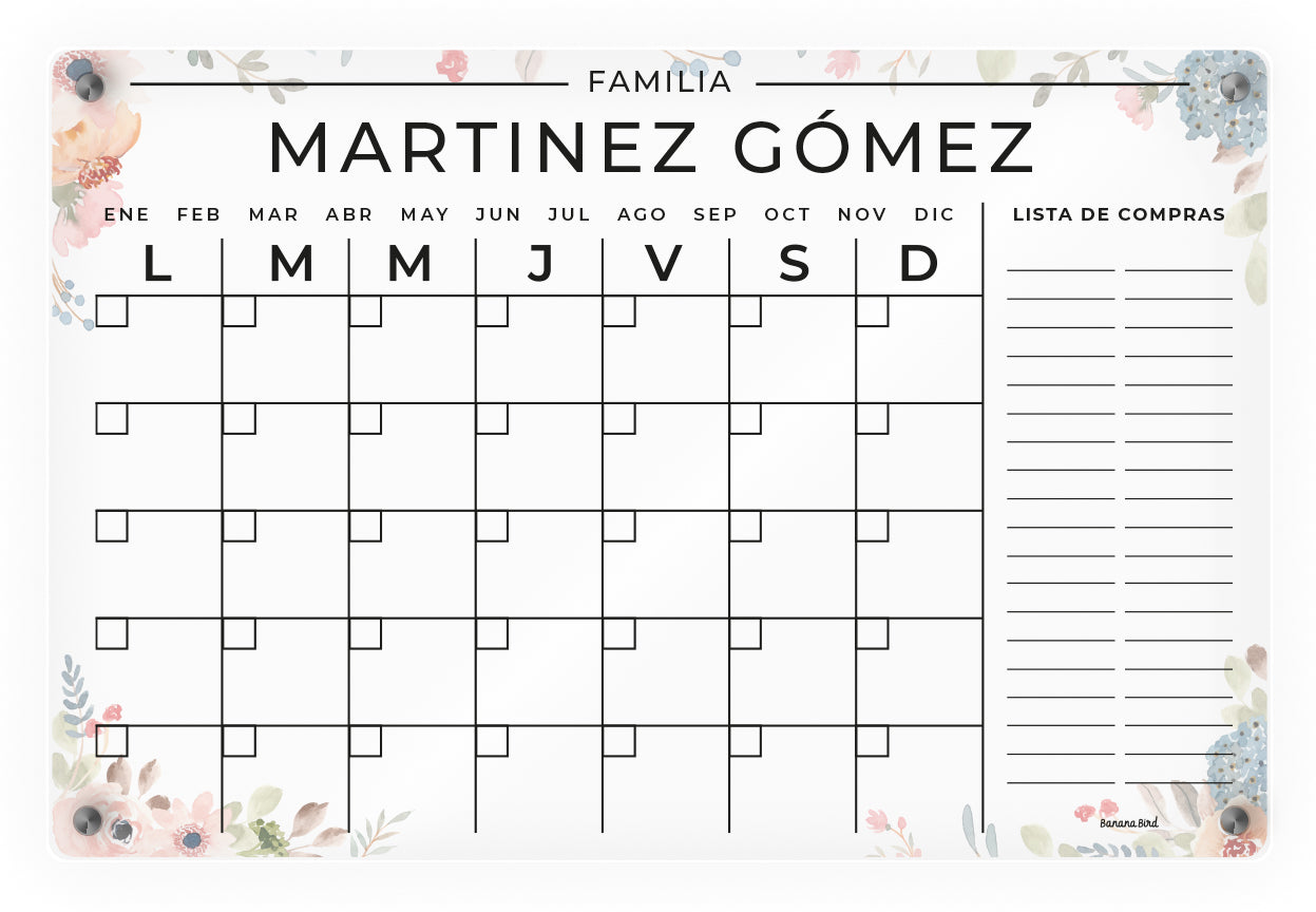 Planner MENSUAL DE 1 BLOQUE en acrílico transparente