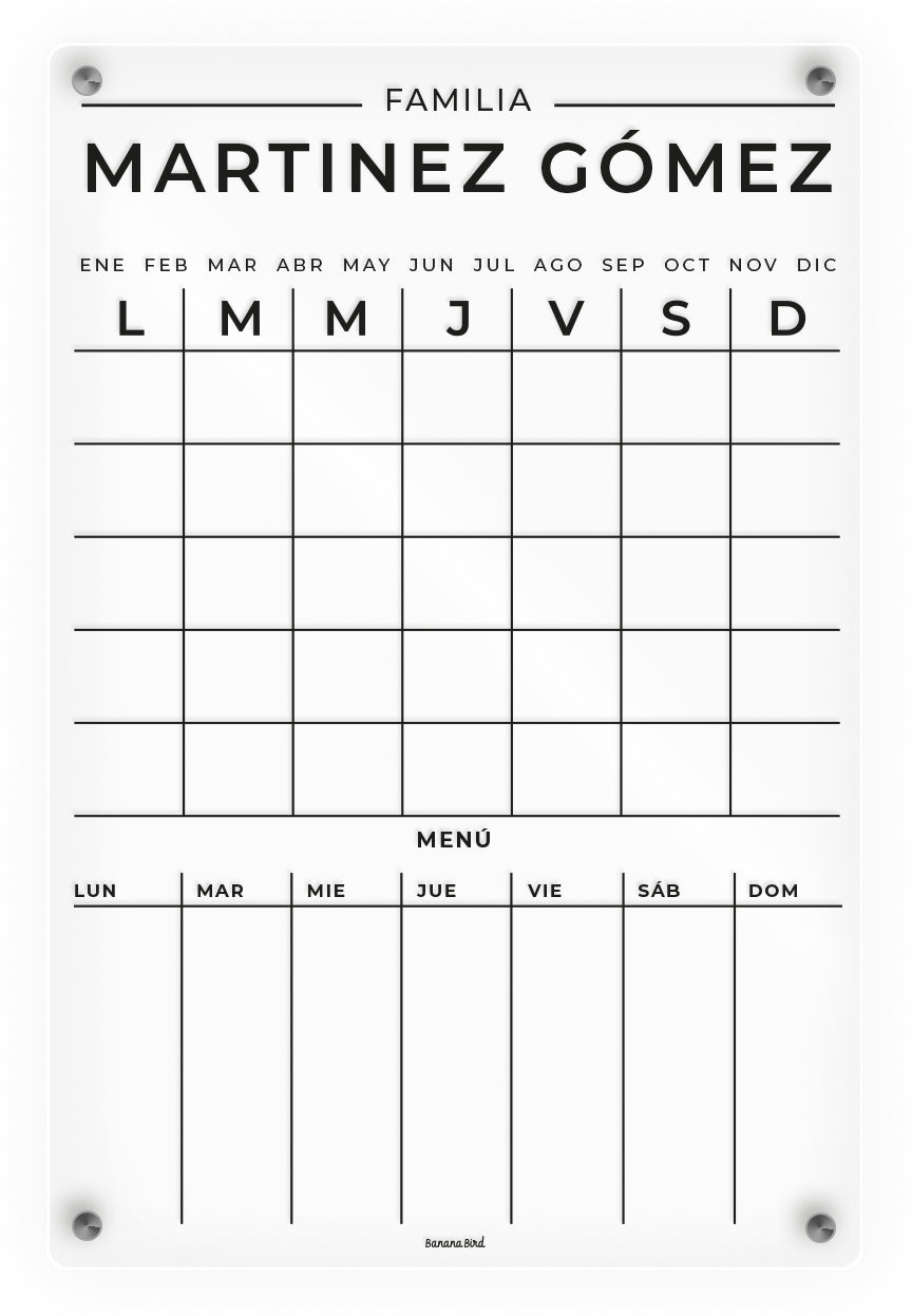 Planner MENSUAL DE 1 BLOQUE en acrílico transparente