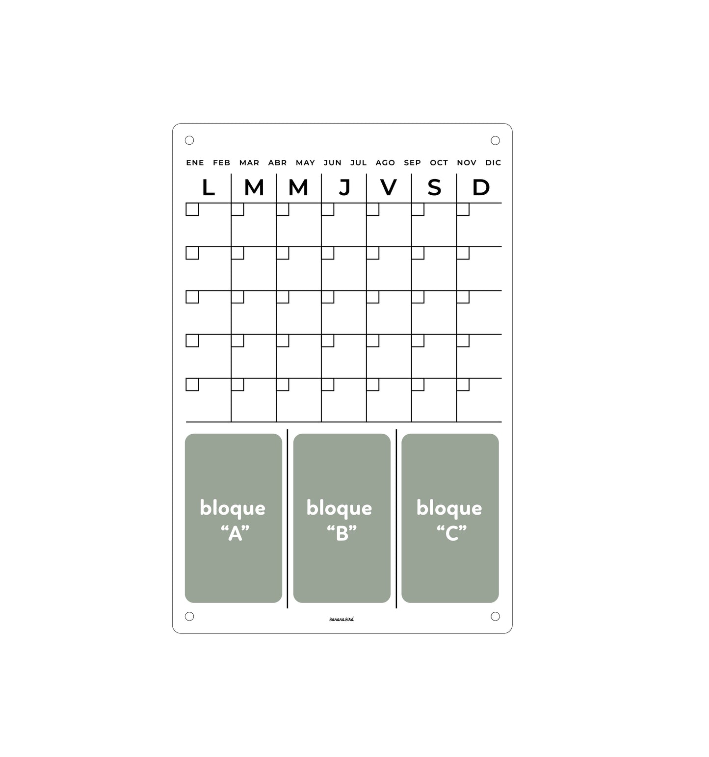Planner MENSUAL DE 3 BLOQUES en acrílico negro