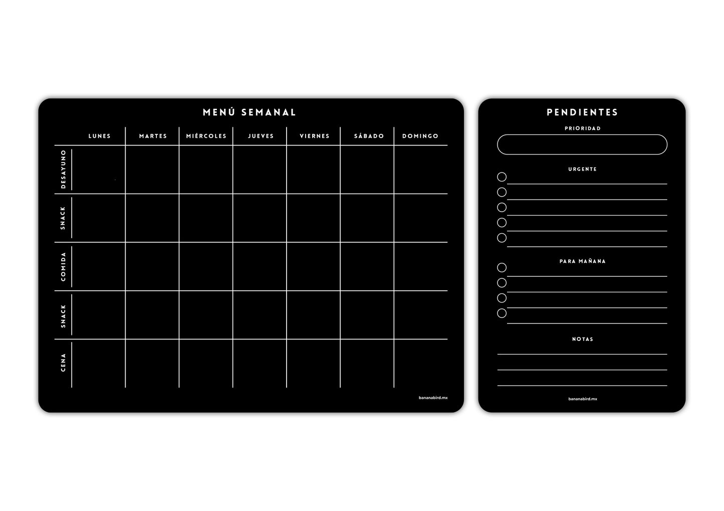 Kit de 2 planners magnéticos negros "Menú Semanal + Planner mediano a elegir"