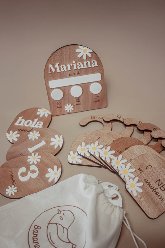 #3 Kit de nacimiento en madera | Plaquita de nacimiento + Tags intercambiables + Organizadores de closet