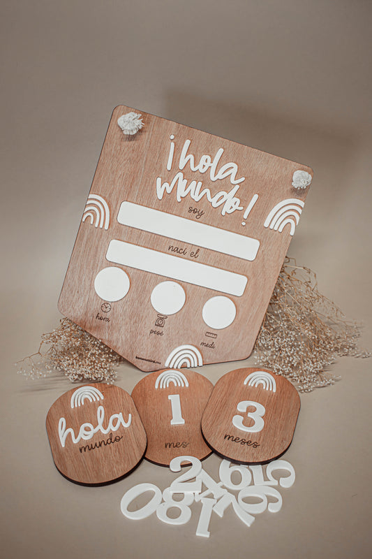 #2 Kit de nacimiento en madera | Letrero colgante + Tags intercambiables