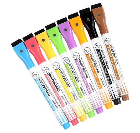 Paquete con 8 marcadores de PUNTA EXTRAFINA para planners blancos o transparentes  (Dry Marker)