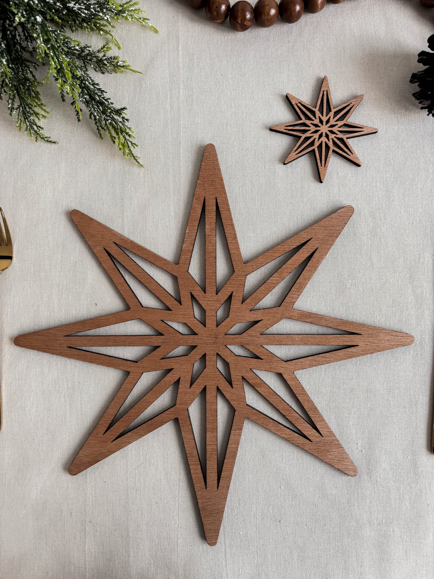 Set de Bajo platos y Porta vasos de madera