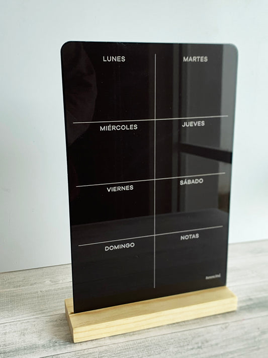 Planner SEMANAL en acrílico negro mediano (LIQUIDACIÓN)