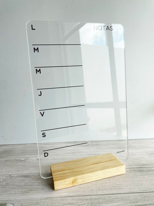 Planner SEMANAL en acrílico transparente mediano (LIQUIDACIÓN)