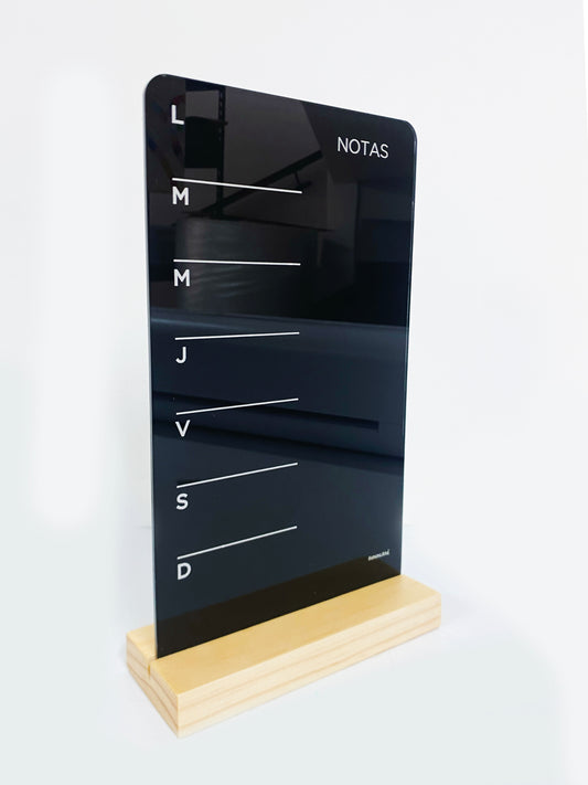 Planner SEMANAL CON NOTAS en acrílico negro chico (LIQUIDACIÓN)
