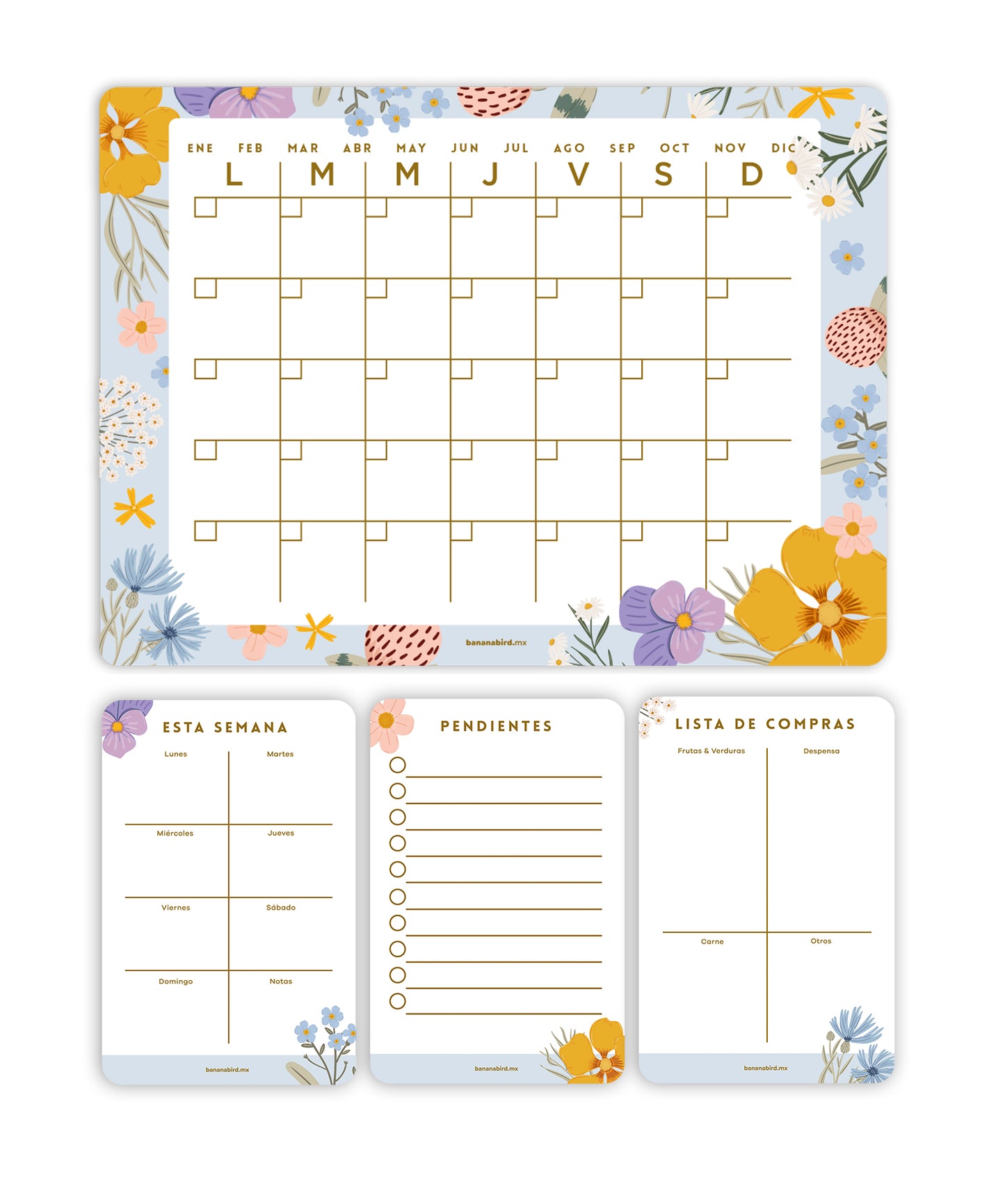 Kit de 4 planners magnéticos "Mensual + 3 planners pocket"