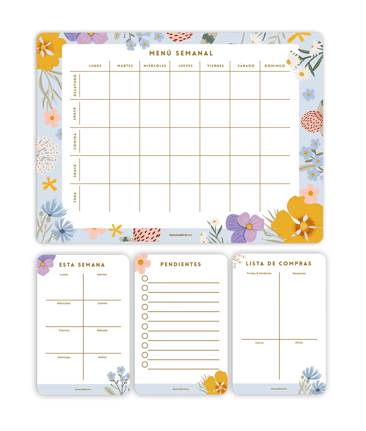 Kit de 4 planners magnéticos "Menú Semanal + 3 planners pocket"