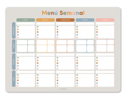 Planner magnético para Menú semanal y Lunch