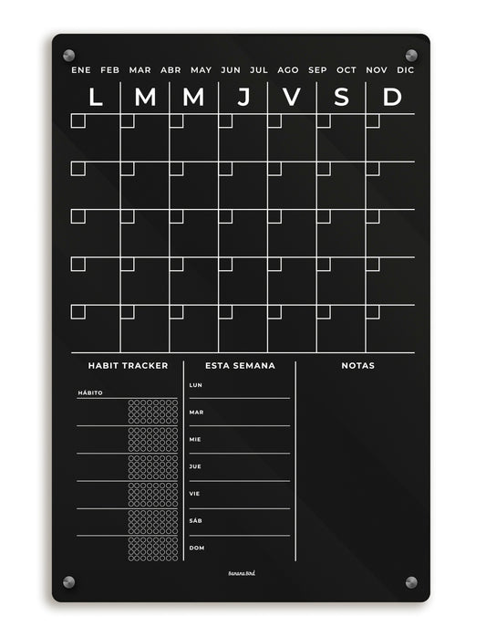 Planner MENSUAL DE 3 BLOQUES en acrílico negro