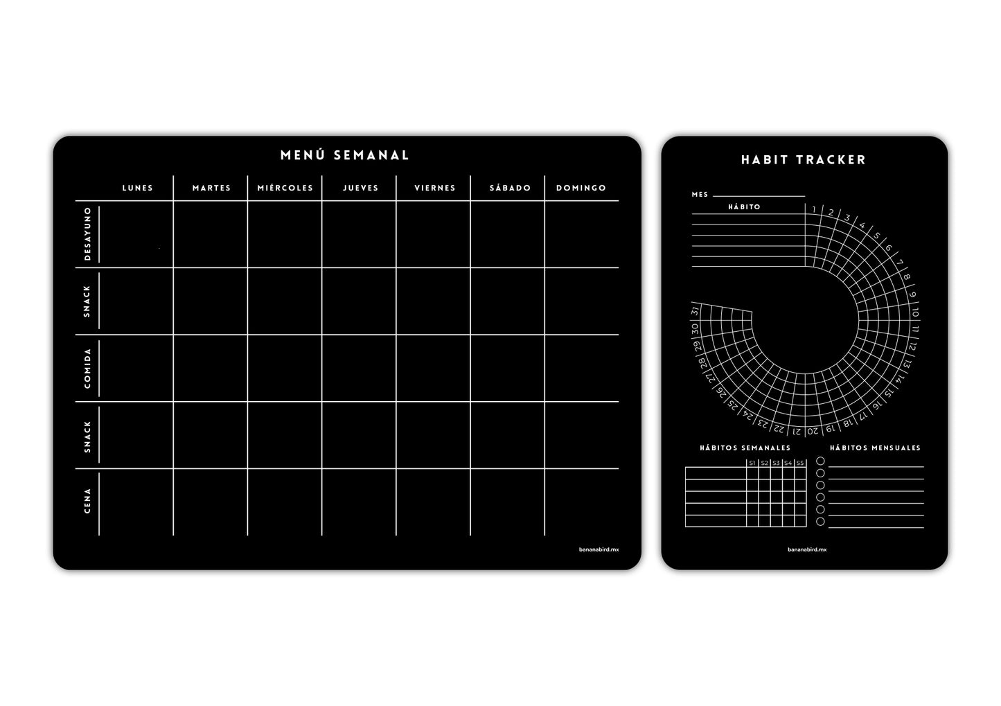 Kit de 2 planners magnéticos negros "Menú Semanal + Planner mediano a elegir"