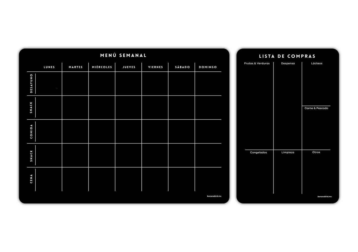 Kit de 2 planners magnéticos negros "Menú Semanal + Planner mediano a elegir"