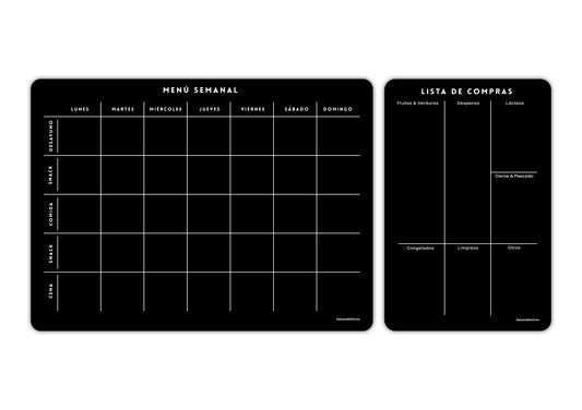 Kit de 2 planners magnéticos negros "Menú Semanal + Planner mediano a elegir"