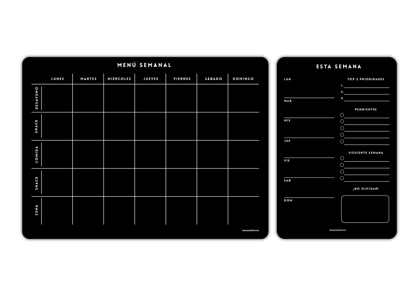 Kit de 2 planners magnéticos negros "Menú Semanal + Planner mediano a elegir"