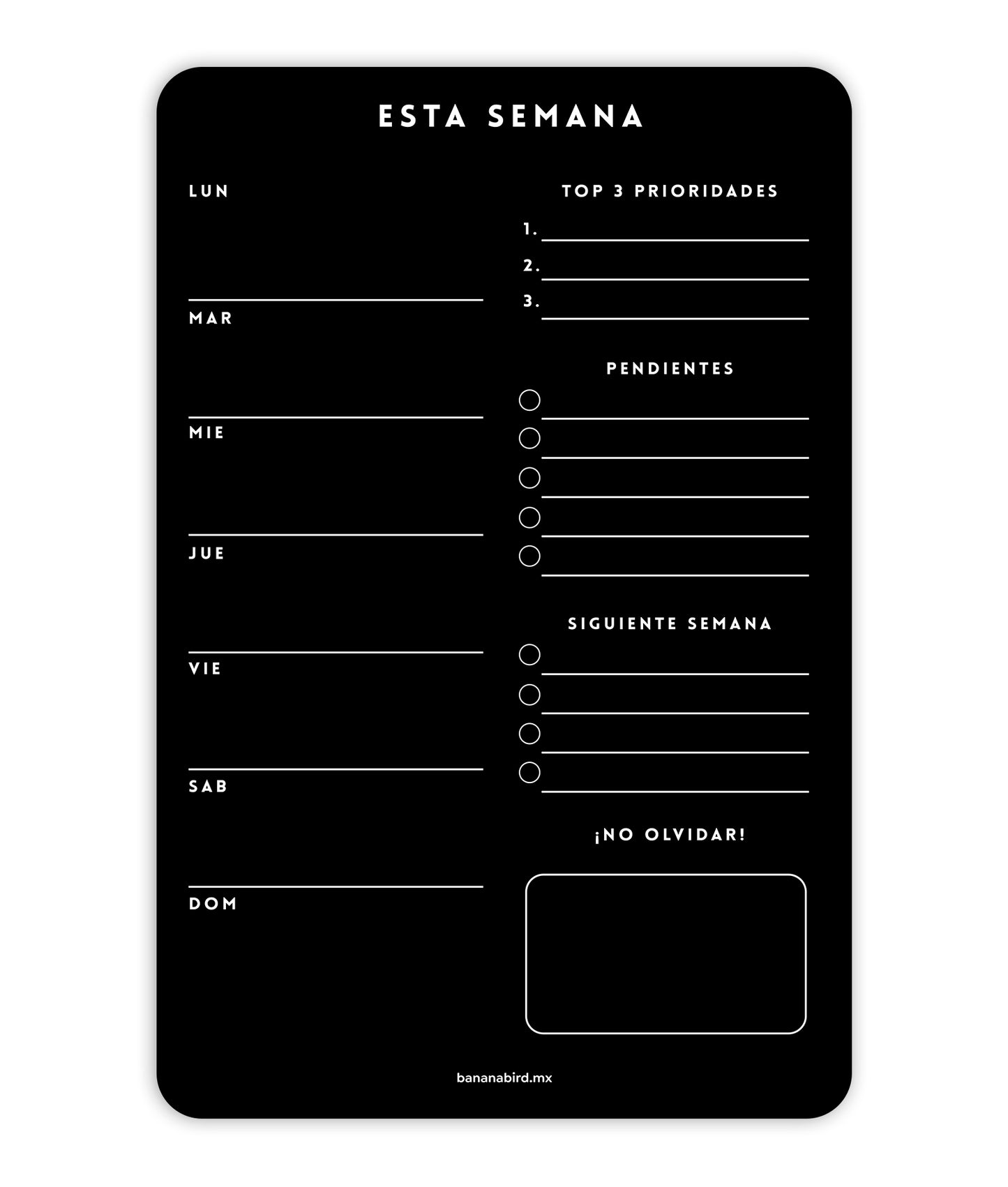 Planner magnético negro "Semanal"