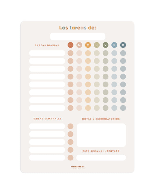 Tablero de Responsabilidades en Vinil Removible para niños de 8 años en adelante