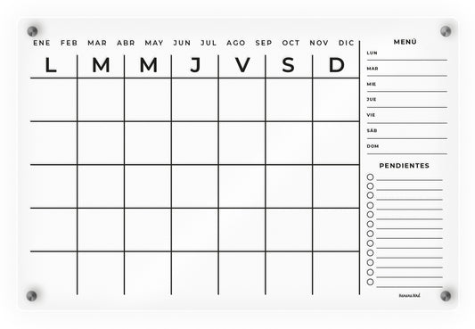 Planner MENSUAL DE 2 BLOQUES en acrílico transparente