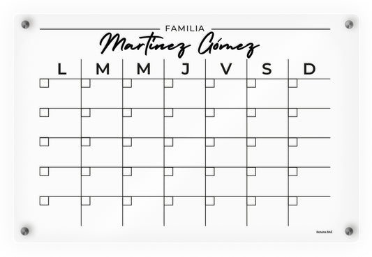 Planner MENSUAL SIN BLOQUES en acrílico transparente